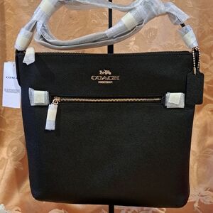 NEW Coach Black Leather Rowan File Bag with Gold Hardware C1556